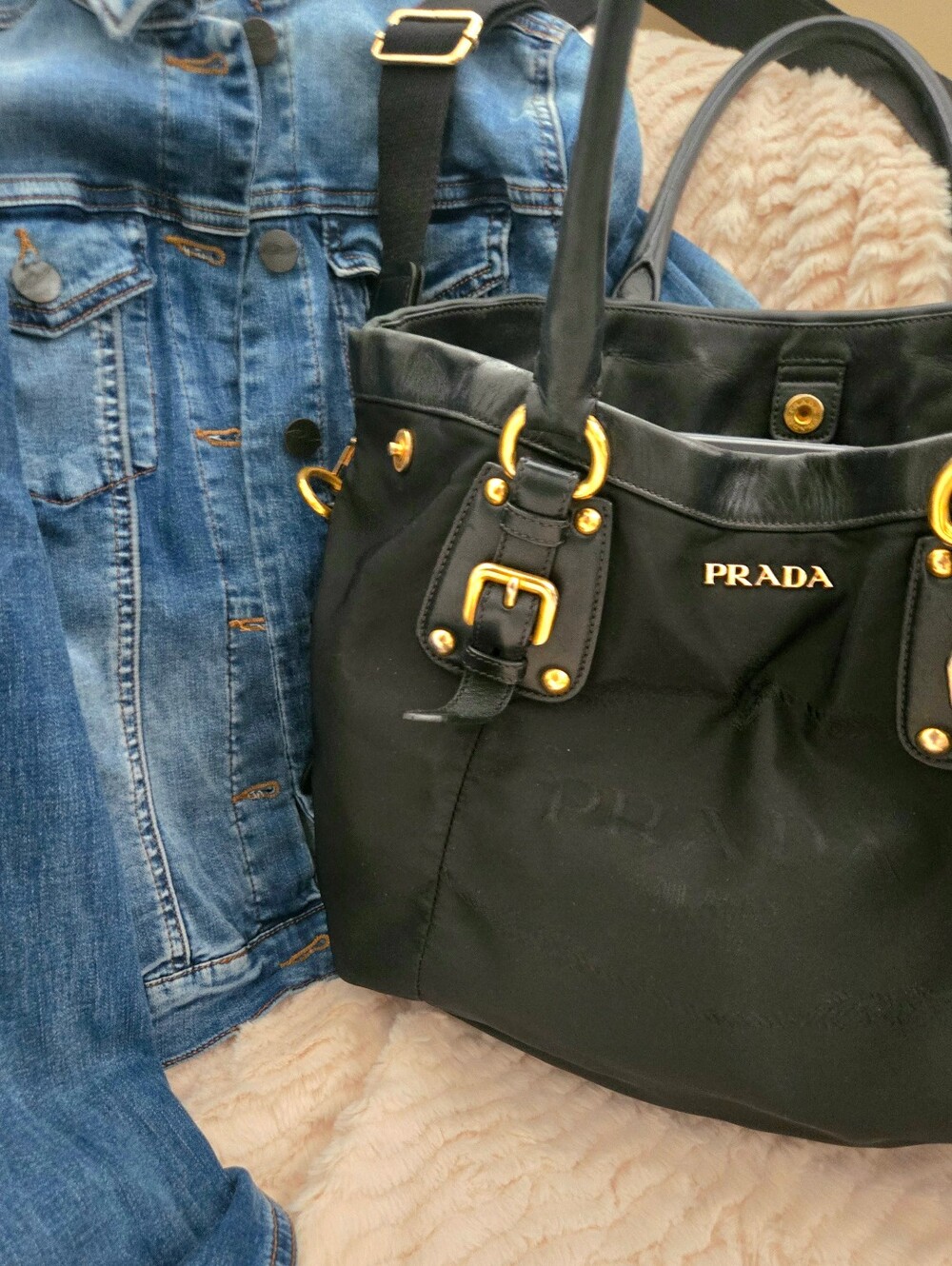 Authentic Prada Logo 2-Way Slouchy Hobo Logo Tote Shoulder Crossbody Bag